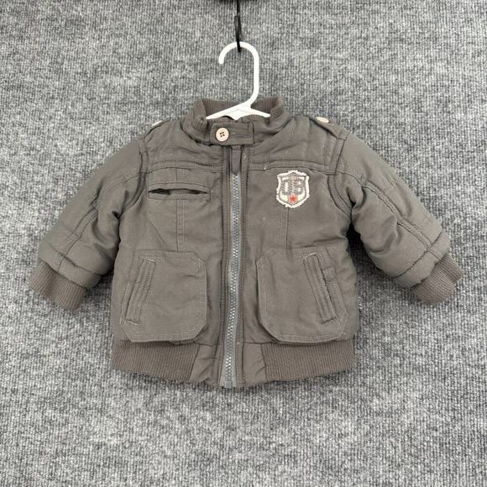 Pumpkin Patch Baby Boys Bomber Jacket Size 6-12 Months Gray Full Zip Insulated